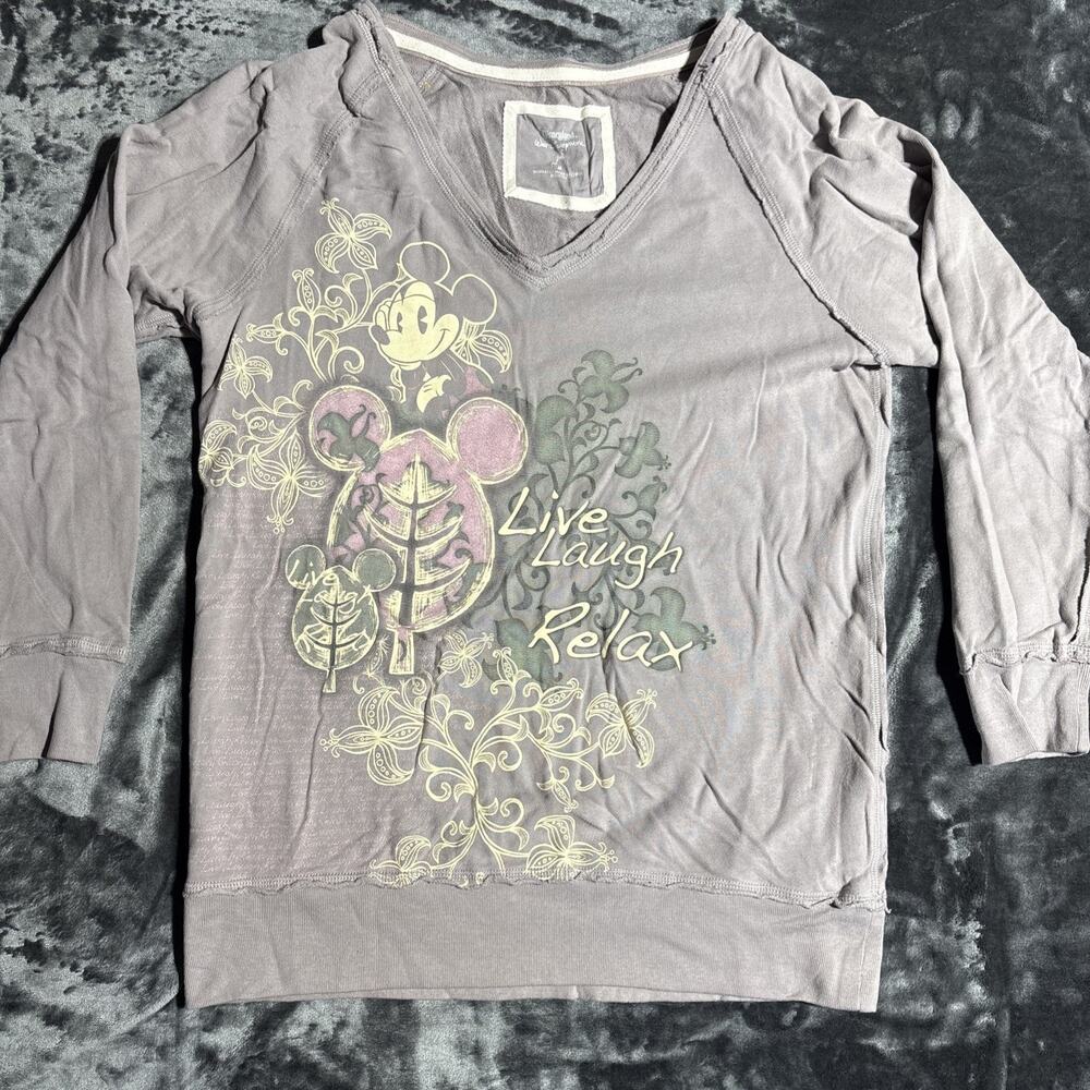 Disney Parks Sweatshirt Womens M Extra Large Lavender Mickey Mouse V Neck Parks